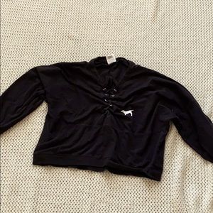 Pink brand cropped long sleeve tie shirt